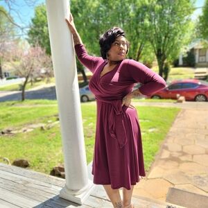 Burgundy Faux Wrap Dress